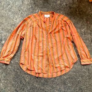 Xirena Coral Striped Peasant Blouse, button down, xs